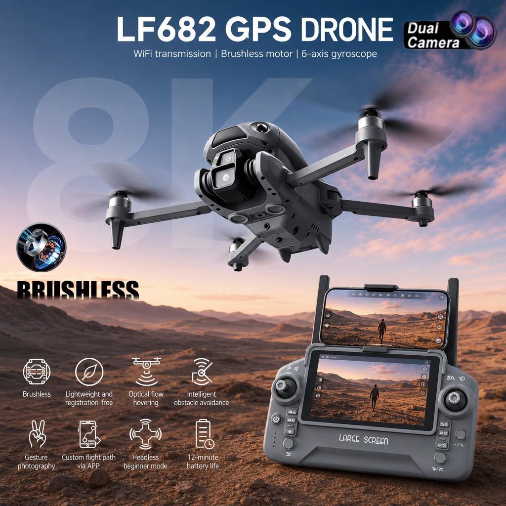 Drone Kit Professional - 新型LF682ドローン 8KデュアルカメラFPVプロフェッショナルHDプロフェッショナル空中GPSオプティカルフロー障害物回避ブラシレス折りたたみ式RCクアッドコプター
